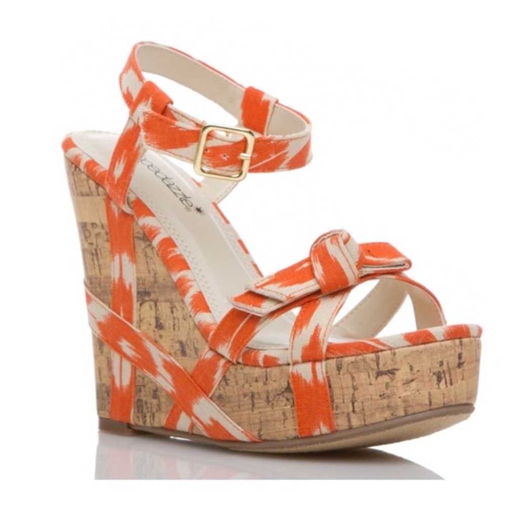 SHOE DAZZLE Tillie woman's tropical orange open toe platform wedge size 8.5